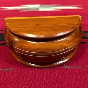 VTG Small Cedar Wood Half Moon Hinged Lid Trinket Jewelry Box